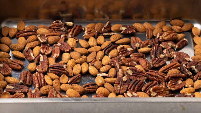almonds and pecans in pan