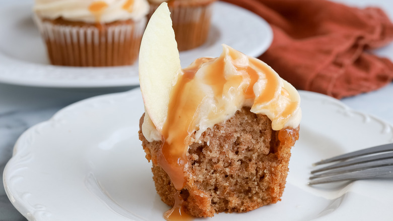 apple caramel cupcake with bite