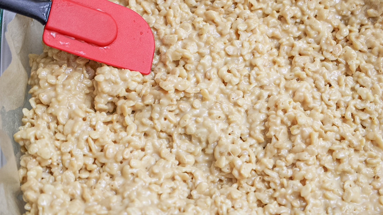 rice krispie mixture in a pan