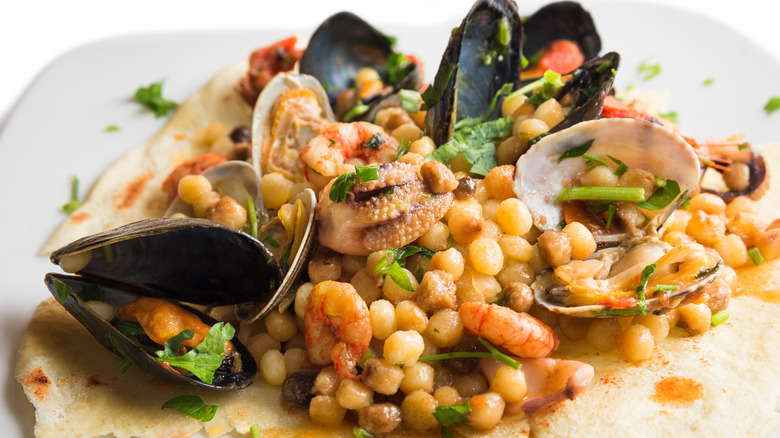 fregola served with seafood