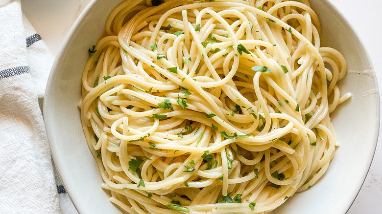 garlic butter noodles in bowl