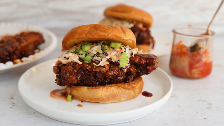 two korean fried chicken sandwiches