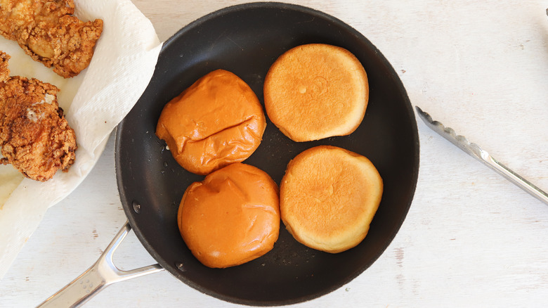 toasting brioche buns in pan