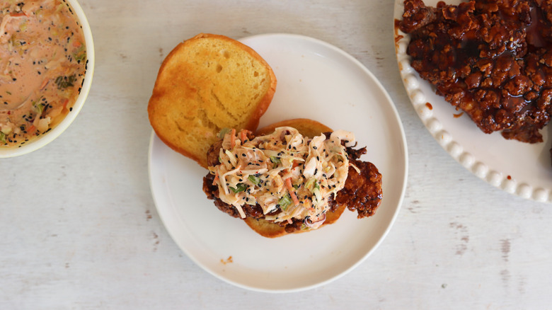 fried chicken sandwich with slaw