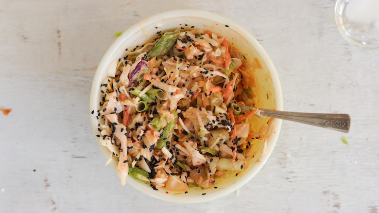 creamy kimchi slaw in bowl