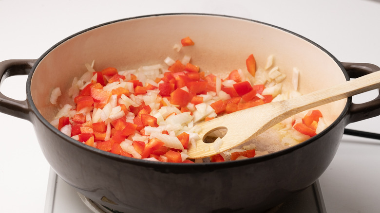 sautéing onion and pepper