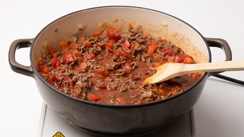 simmering sloppy joe mixture