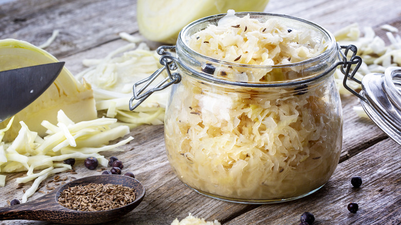 white sauerkraut in a jar