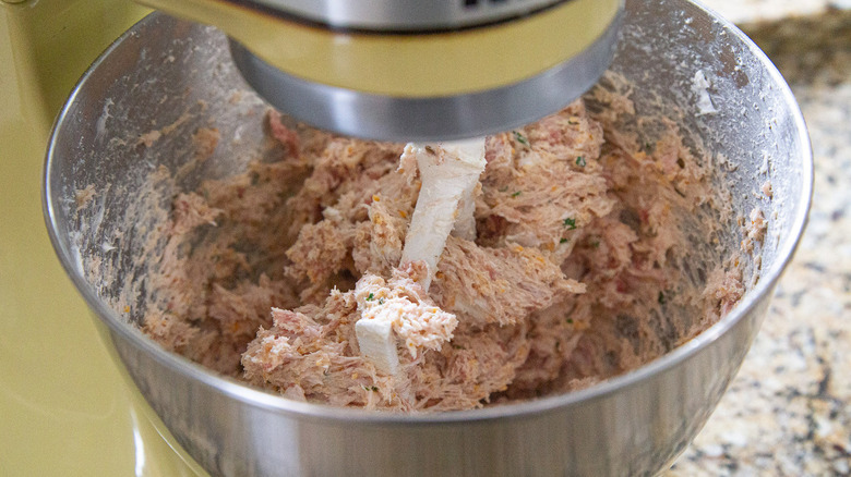 meat mixture in stand mixer