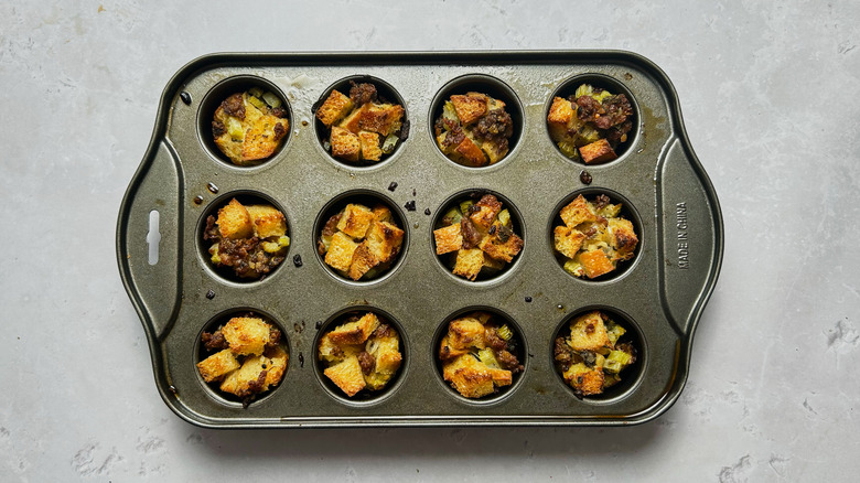 baked stuffing bites in pan