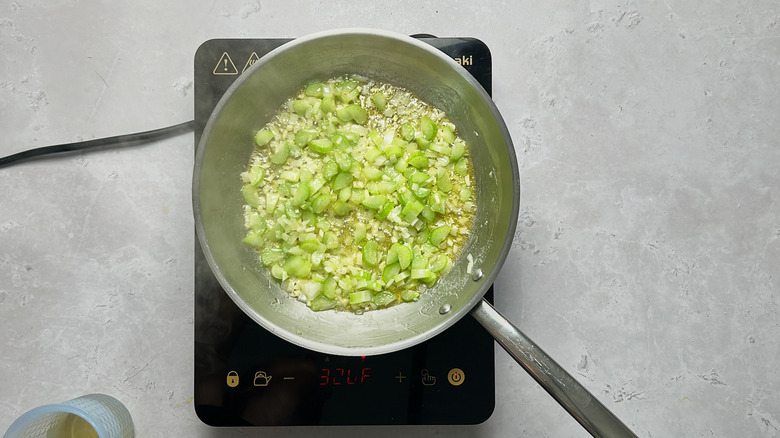 cooking vegetables in skillet