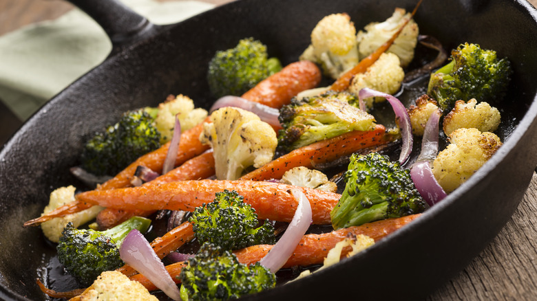 Sautéed broccoli, carrots, cauliflower, and onions