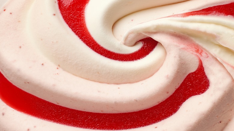 ice cream swirled with strawberry