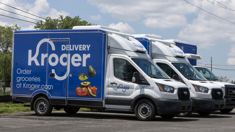 Kroger delivery trucks parked in lot