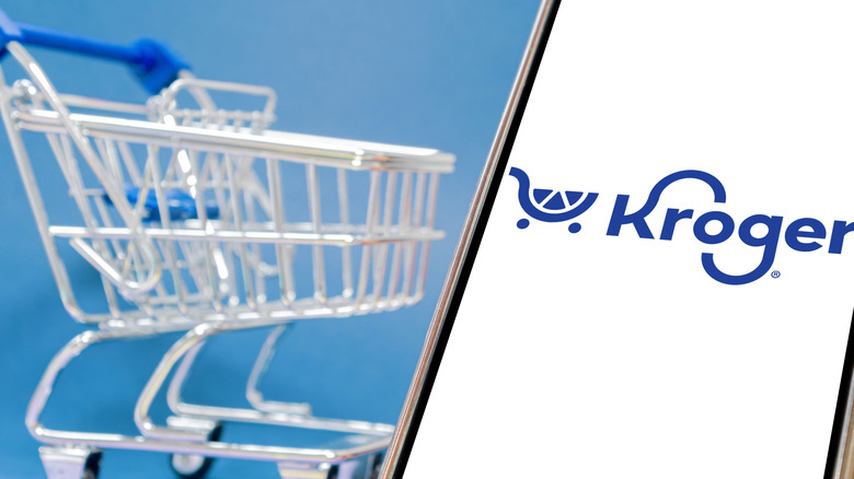 Kroger grocery cart and Kroger app on phone