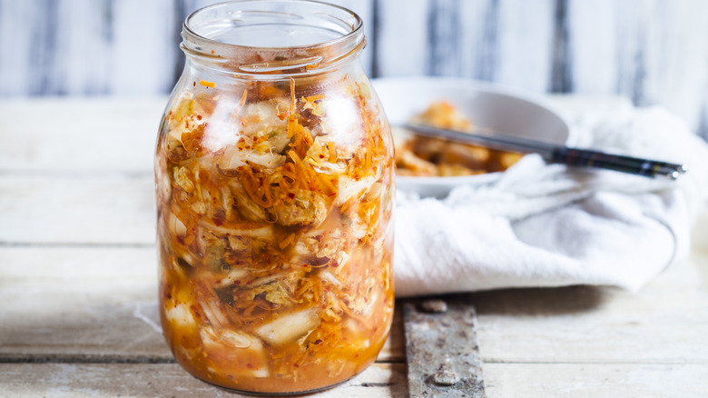 Jar of homemade kimchi