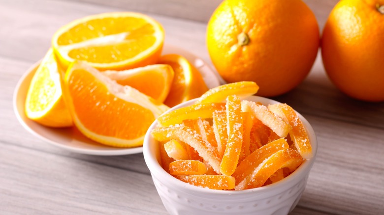 bowl of candied orange zest