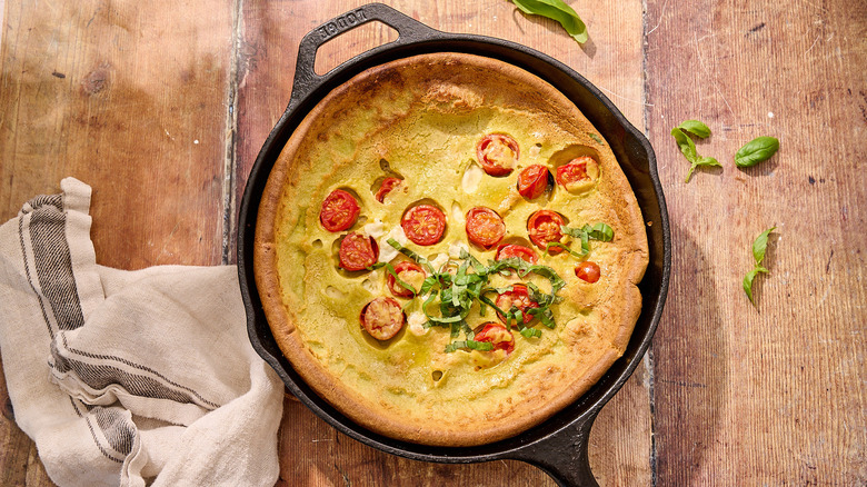 dutch baby in skillet on table