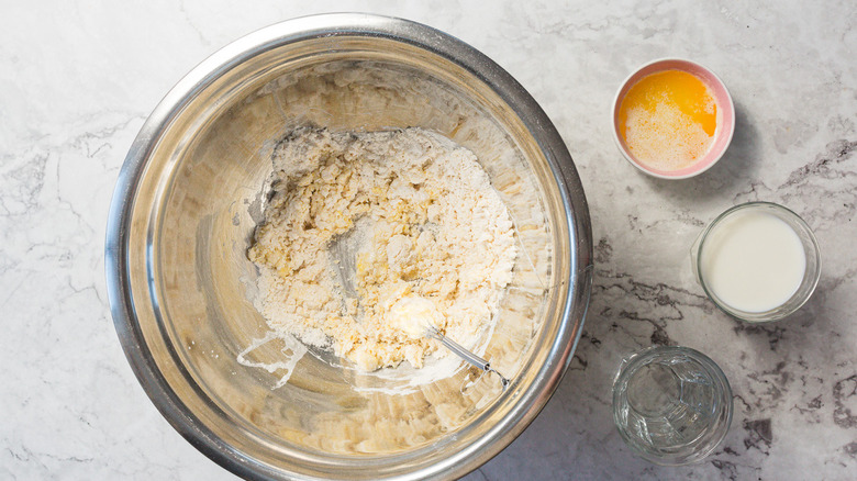 flour and eggs in bowl