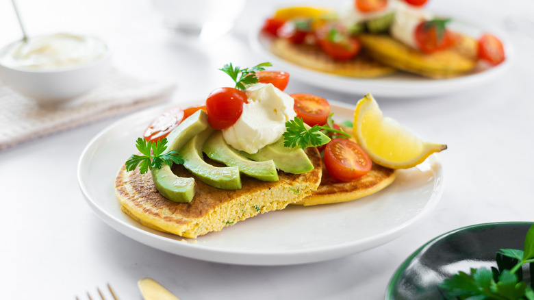 savory chickpea pancakes on plate 