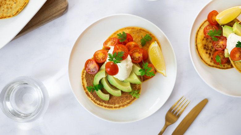 savory chickpea pancakes on plate 