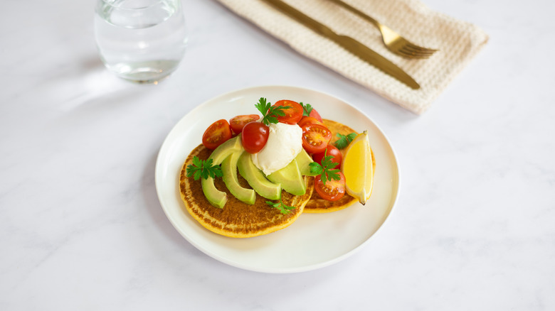 finished savory chickpea pancakes on plate 