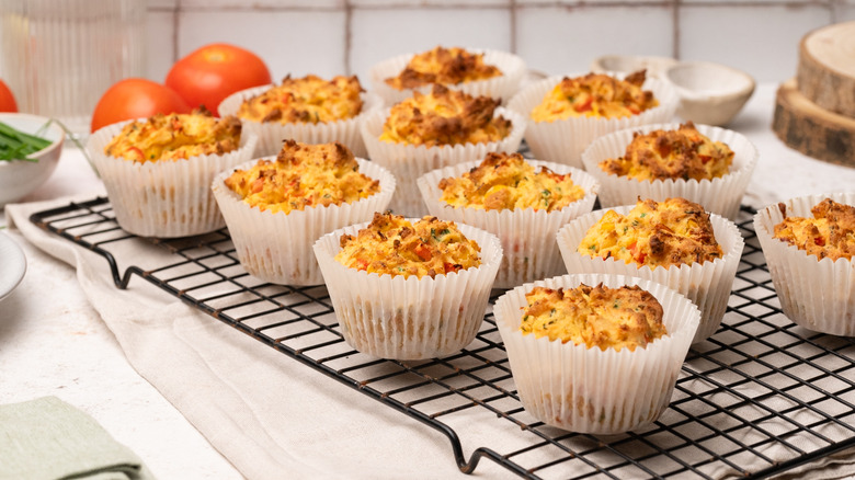 crab and chive corn muffins on wire rack