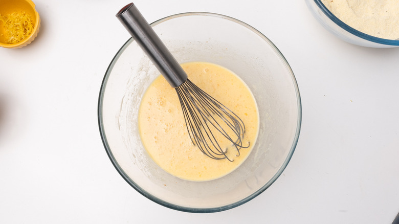 whisked wet ingredients in bowl