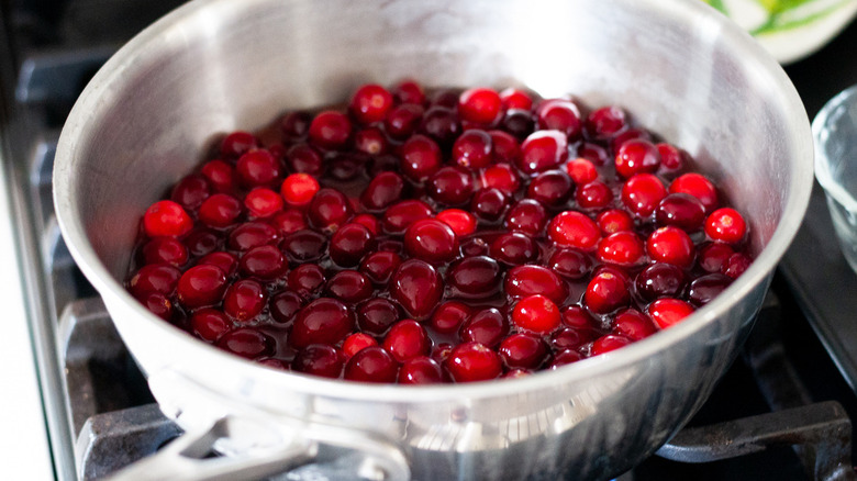 whole cranberries in pot