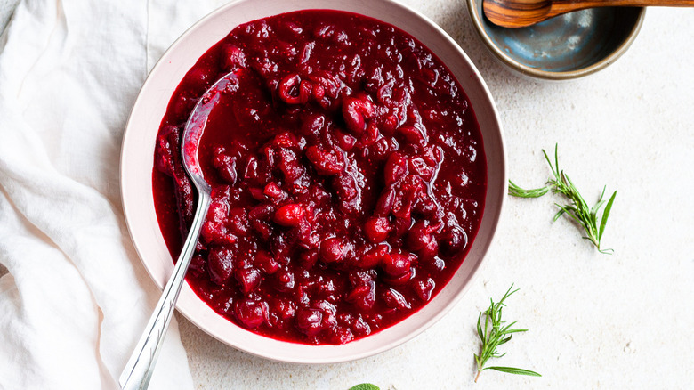 cranberry sauce in white bowl