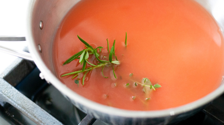 juice and stock in pot