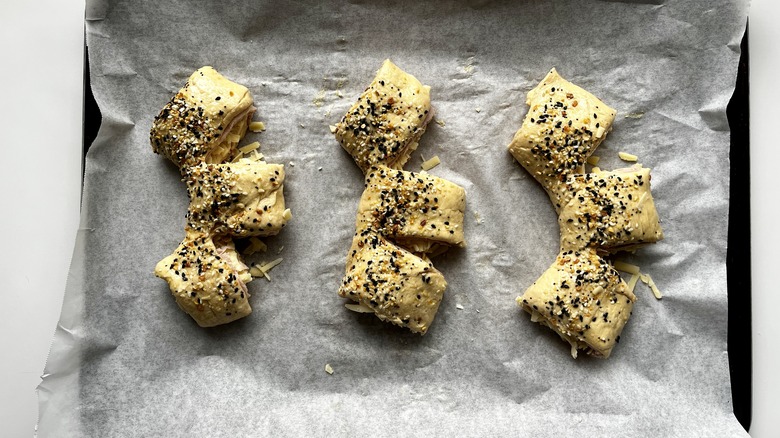 bear claws shaped on a baking sheet