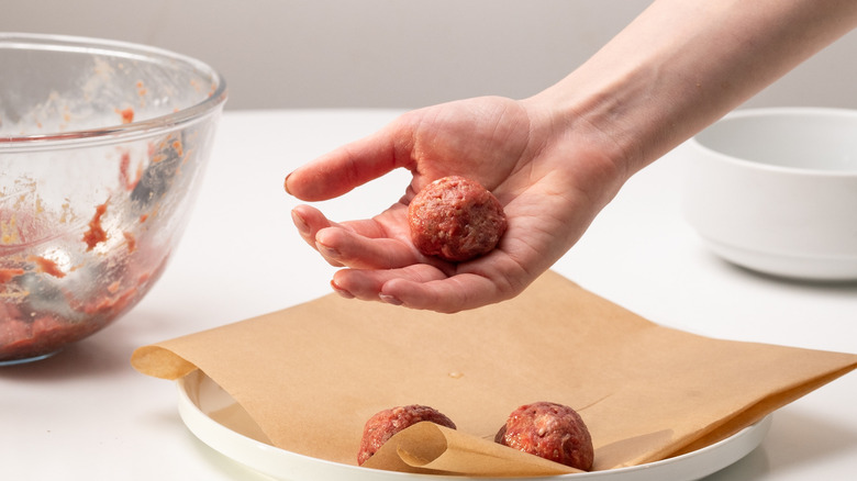 rolling meatballs by hand