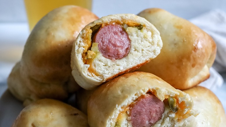 sausage kolache with bite taken