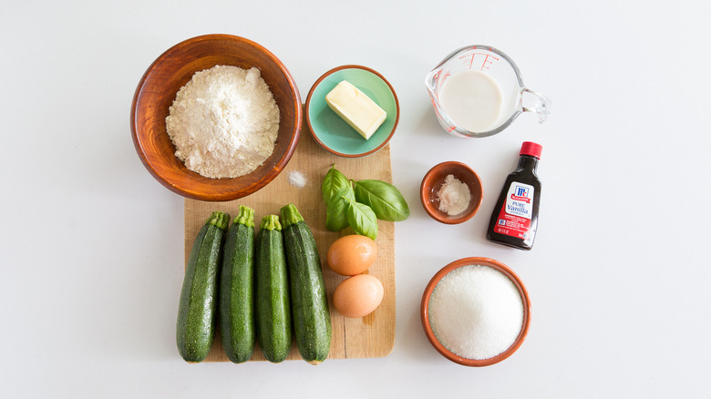 zucchini cake ingredients on table