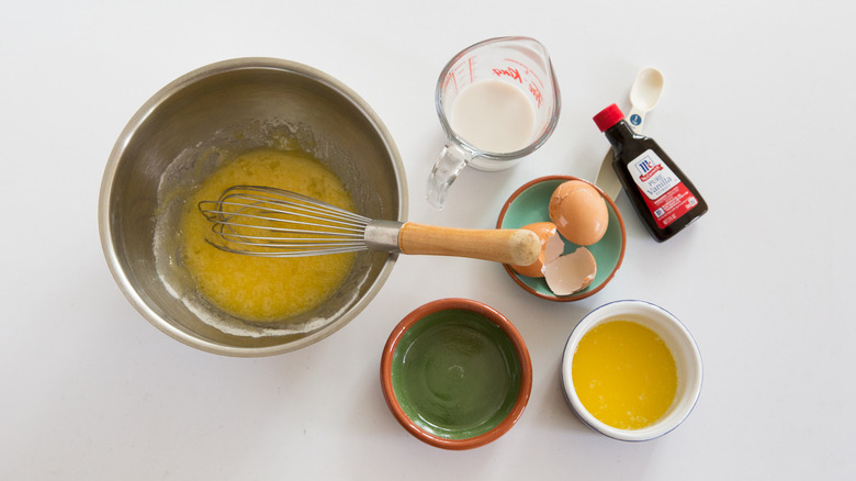 cake batter ingredients on table