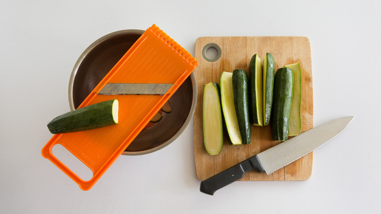 zucchini halves mandoline slicer