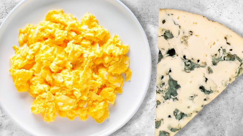 plate of eggs and blue cheese