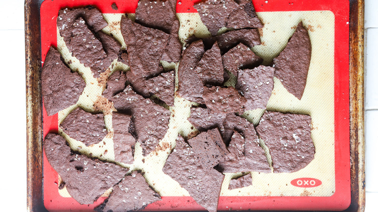 Tray of brownie brittle pieces