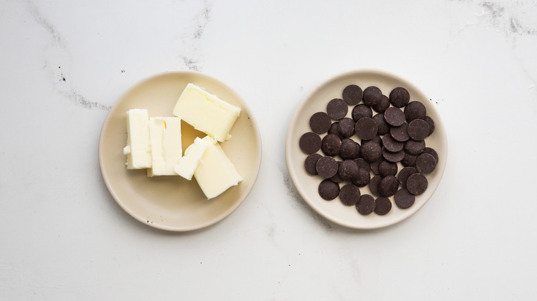 Plates with butter and chocolate