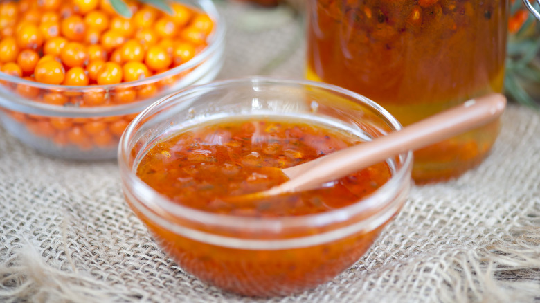 Seaberry jam in a bowl