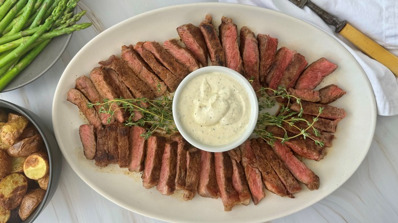 steak and dip on plate