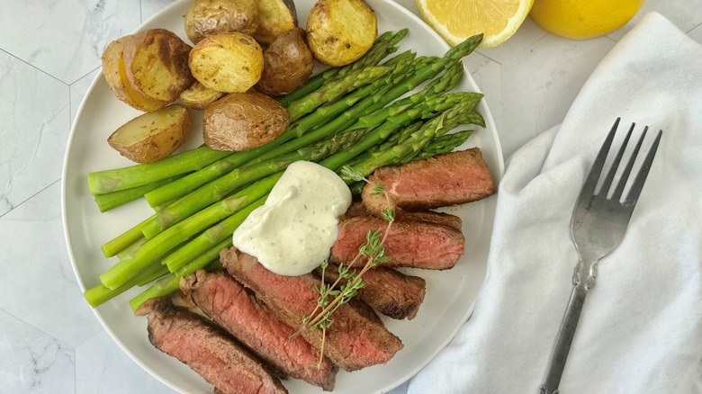 steak and vegetables on plate