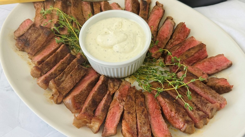 steak and dip on plate