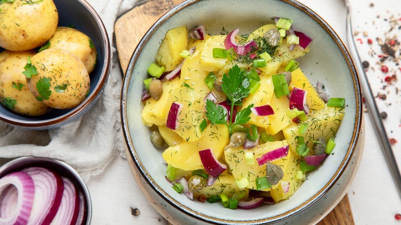 Potato salad with onions and seasoning