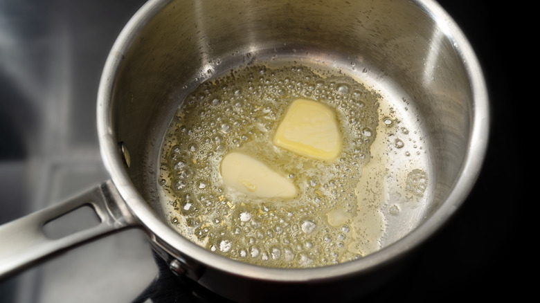 Butter in a stainless steel saucepan