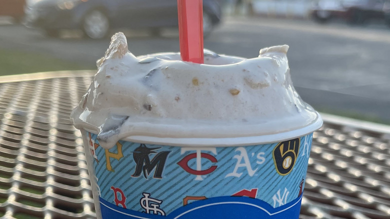 close up of blizzard with visible wafers and pieces of chocolate