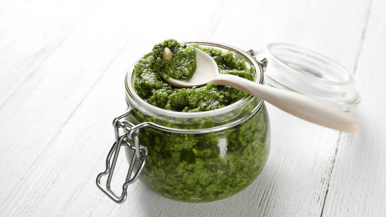 Minty pesto in a jar