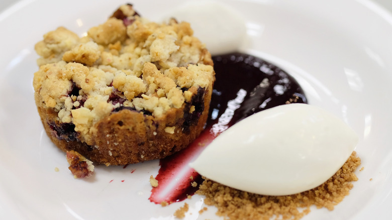 Berry crumble with fior di latte gelato