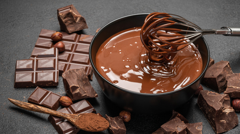 Melted chocolate with chocolate bars